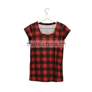 Brand New Custom 3D Printing Red Grid Plain T-shirt Softextile thumbnail-2