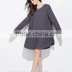 Sunflower Coconut Shell Buttons Casual Linen Dress Plus Size Dress thumbnail-2
