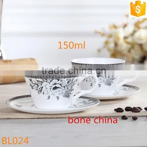 150ml Ceramic Coffee Cup Bone China Golden Color Tea Cup and Saucer thumbnail-3