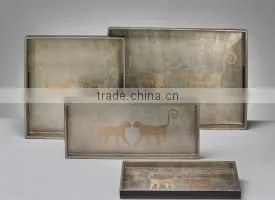 High Quality Best Selling Rectangle Standing Monkeys Lacquer Serving Tray Table thumbnail-1