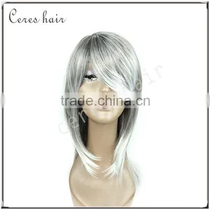 on Sale Popular Silky Straight Silver White Grey Synthetic Hair Wig With High Resistant Fiber Free Shipping thumbnail-2