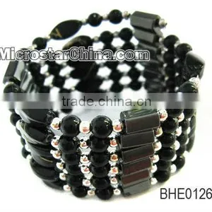 Black Plastic With Hematite Beads Elastic Bangle thumbnail-1