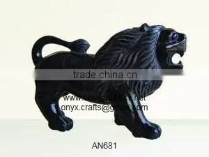 Jet Black Marble Lion Figurines thumbnail-1