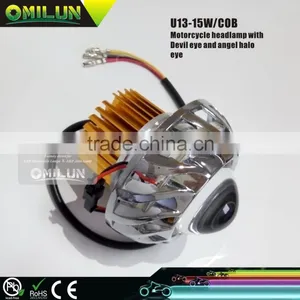 15W Motorcycle LED Headlight With Angel Eye Devil Eye thumbnail-2