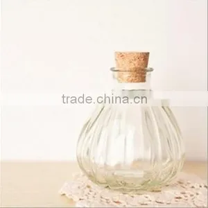 Clear Art Deco Tapered-Top Squat Glass Vase/ Glass Candle Holder/ Candy Jars With Cork Caps thumbnail-1