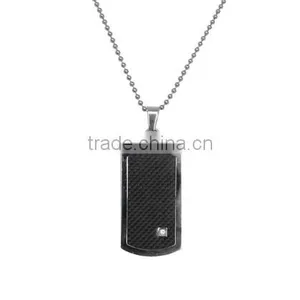 Stainless Steel Pendant- Dog Tag Type Pendant Carbon Fiber Inlay With a Little Gem thumbnail-1