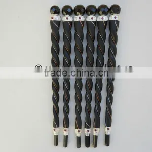 BLACK AGATE TWISTED FACETED WAND WOODEN HEALING STICK thumbnail-4