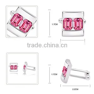 High Quality Luxury Jewelry Copper Cufflinks Pink Crystal Cuff Links for Men Shirts thumbnail-2