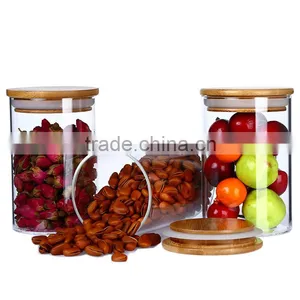 Wholesale Heat Borosilicate Kitchen Glass Jars With Wooden Lid QM3370 thumbnail-4