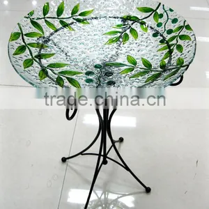 Hand Painted Glass Birdbath With Metal Stand, Garden Bird Bath, Bird Feeder Tray thumbnail-1