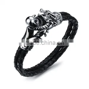 Men's Leather Bracelets 316L Stainless Steel Jewelry Genuine Leather Bracelet thumbnail-1
