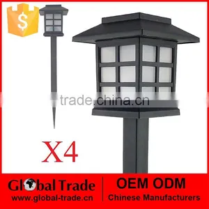 4 Solar Powered Lantern Stake Lights LED Carriage Oriental Garden Path Lights G0020 thumbnail-1
