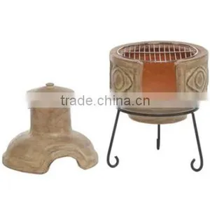 Clay Chimeneas Fire Pit With BBQ Grill and Metal Stand thumbnail-1