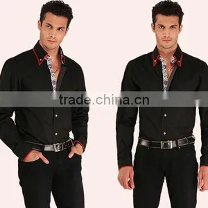 Mens Italian Slim Fit Shirt Contrast Collar Fashion Dress Shirts thumbnail-6