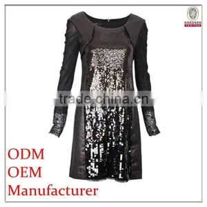 High Fahsion Stylish Contrast PU New Model Casual Long Dresses thumbnail-1
