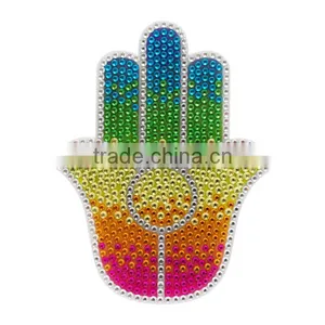 Lastest New Design Crystal Strass Sticker Rainbow Hamsa Hand Rhinestone Sticker Evil Eye Sticker DIY thumbnail-1