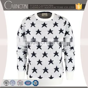 Crew Neck Pullover Blend Knit Star Pattern Fashion Mens Winter Jacquard Sweater thumbnail-4