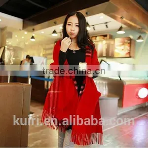 Women's Winter Wool Scarf With Pockets Long Style Warm Plaid Simulated Cashmere Shawl Wrap Scarves for Women Pashmina thumbnail-2