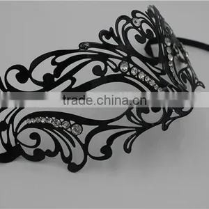 Venetian Black Metal Filigree Masquerade Mask With Diamantes Halloween thumbnail-2