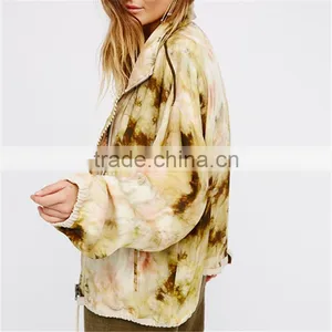 2017 Oem Women Tie Dye Spread Collar Coat With Drawstring Waist thumbnail-3