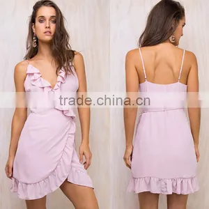 Falbala Ruffle Frill Mini Slip With Adjustable Strap Lady's Short Wrap Dress thumbnail-5