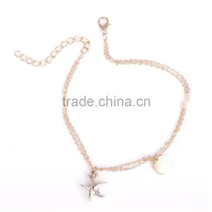 Gold Tone Starfish Sequined Charm Anklet Foot Chain thumbnail-2