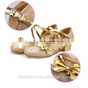 Girls Kid Buckle Strap Ballroom Modern Latin Dance Shoes Child Bowknot Colorful Closed Toe Low Heel Shoes thumbnail-3