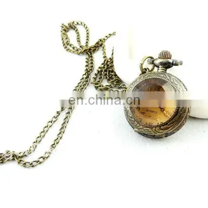 W132 Wholesale Antique Brass Bronze Pocket Watch Chain Charm Pendant Watch Necklace Nickel Free Lead Free thumbnail-1