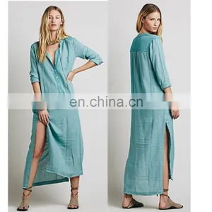 High Quality Muslim Woman Wear, High Low Cotton Long Sleeve Dress Design thumbnail-4