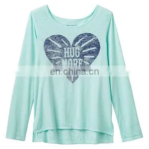 Children Latest Dress Style, Girls 7- 16 High-Low Long Sleeve Graphic Design Tee thumbnail-2