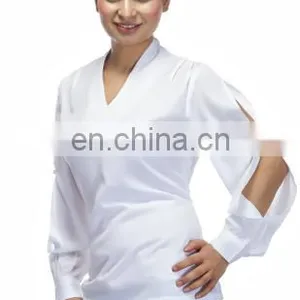 Blusas Femininas New Design Hot Summer Latest Stylish Sexy Sleeve Collar Neck Ivory Polyester Crepe Blouse Top For Ladies Women thumbnail-3