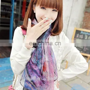New Style Environmental Printing Scarves Women's Flowers Shawl Black thumbnail-1