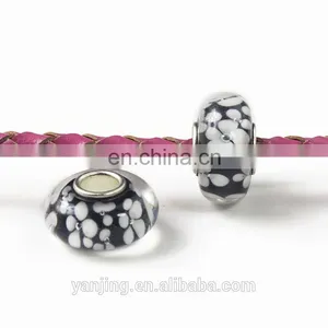 Collectibles Small Side Copper-nickel Alloy Pipe Black White Floral Glass Beads Loose Beads thumbnail-2