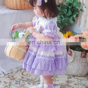 Baby Spanish Dresses for Girls Clothes Vintage Lace Purple Party Baby Dress Kids Wholesale Children Clothing Frock thumbnail-5
