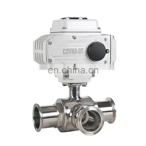 COVNA DN40 1.5 Inch 3 Way L Port 220V AC Tri Clamp Food Grade 316 Stainless Steel Motor Operated Sanitary Ball Valve thumbnail-1