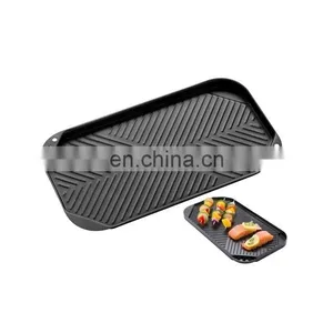 China Wholesale Non-stick Black Color Enamel Cast Iron Grill Plate thumbnail-1