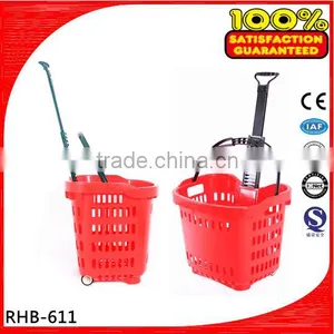 Competitive Supermarket Rolling Plastic Shopping Basket With Wheels thumbnail-1