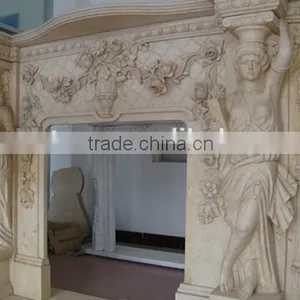 Hot Indoor Natural Polished Beige Marble Fireplace thumbnail-4