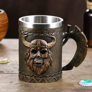 Wholesale Viking Axe Mug Stainless Steel Skull Beer Cup, Viking Skull Mug thumbnail-1