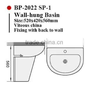 BP-2022 SP-1 Modern Bathroom Design, Quality Wall Hung Pedestal Basin, Bathroom Ceramic Hand Wash Sink Bash Bowl thumbnail-2