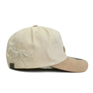 Custom Two Tone Suede Brim Baseball Cap Wholesale High Quality 5 Panel Flat Embroidery Dad Hat for Streetwear Brands thumbnail-4