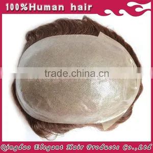 Brown Curly Remy Hair Super Invisible Thin Skin V-loops Hair Replacement System for Men thumbnail-3