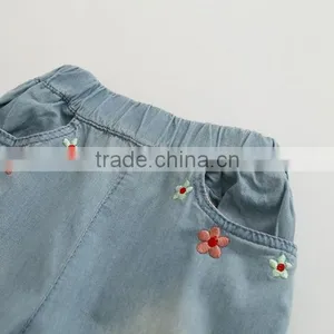 Wholesale Baby Girl Clothes 2016 New Summer Girl Jeans Lovely Little Girl Flower Embroidery Jeans thumbnail-5