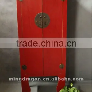 Chinese Antique Furniture Pine Wood Red Two Door Cabinet thumbnail-1