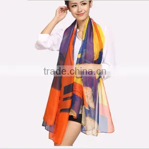 Cool Printing Big Size Plain Square Silk Chiffon Scarf thumbnail-1