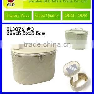 White Popular Oval Leather Jewelry Storage Box With Mirror thumbnail-1