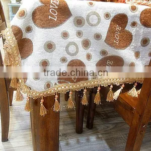 Handmade Fancy Jacquard Chenille Cotton Table Cloth With Fringe thumbnail-5