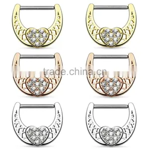 Crystal Paved Heart Nipple Ring Clicker thumbnail-1