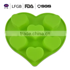 Hot Sale ! Food Grade Professional Six Heart Shape Silicone Cake Mould thumbnail-1