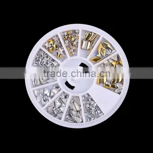Defferent Style Sliver Gold Alloy 3D Glitter Metal Nail Art Decoration Round Wheel Sticker thumbnail-2